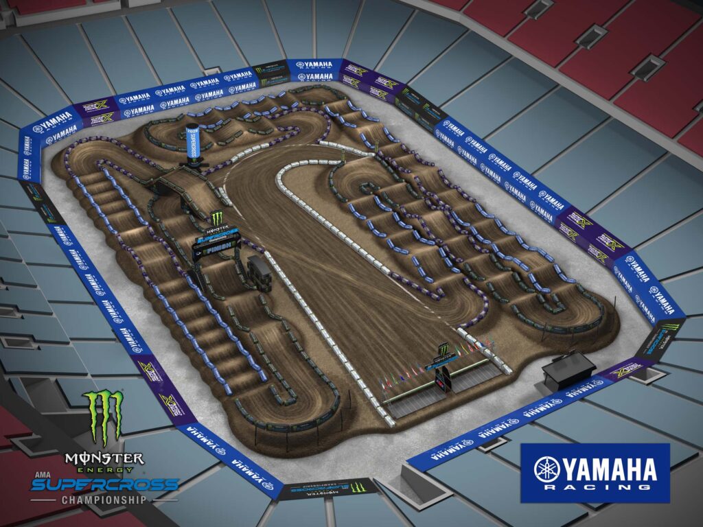 Aerial view of an animated track map