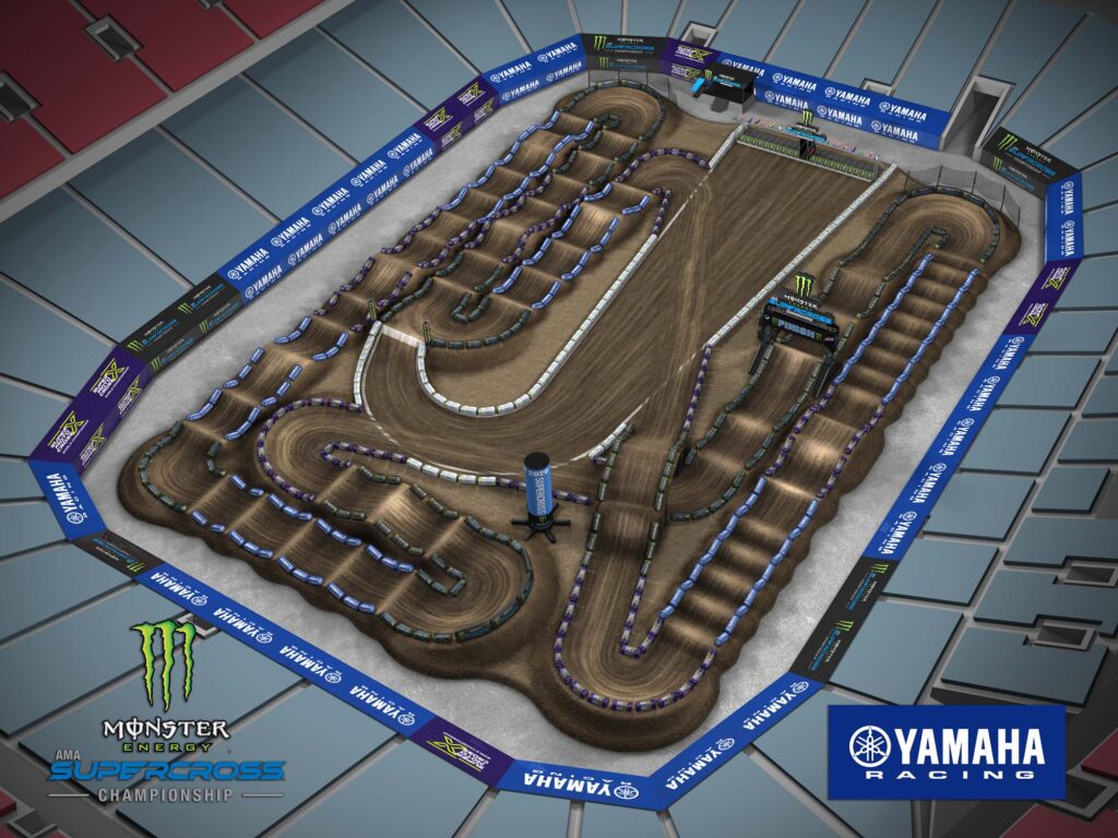 Aerial view of an animated track map