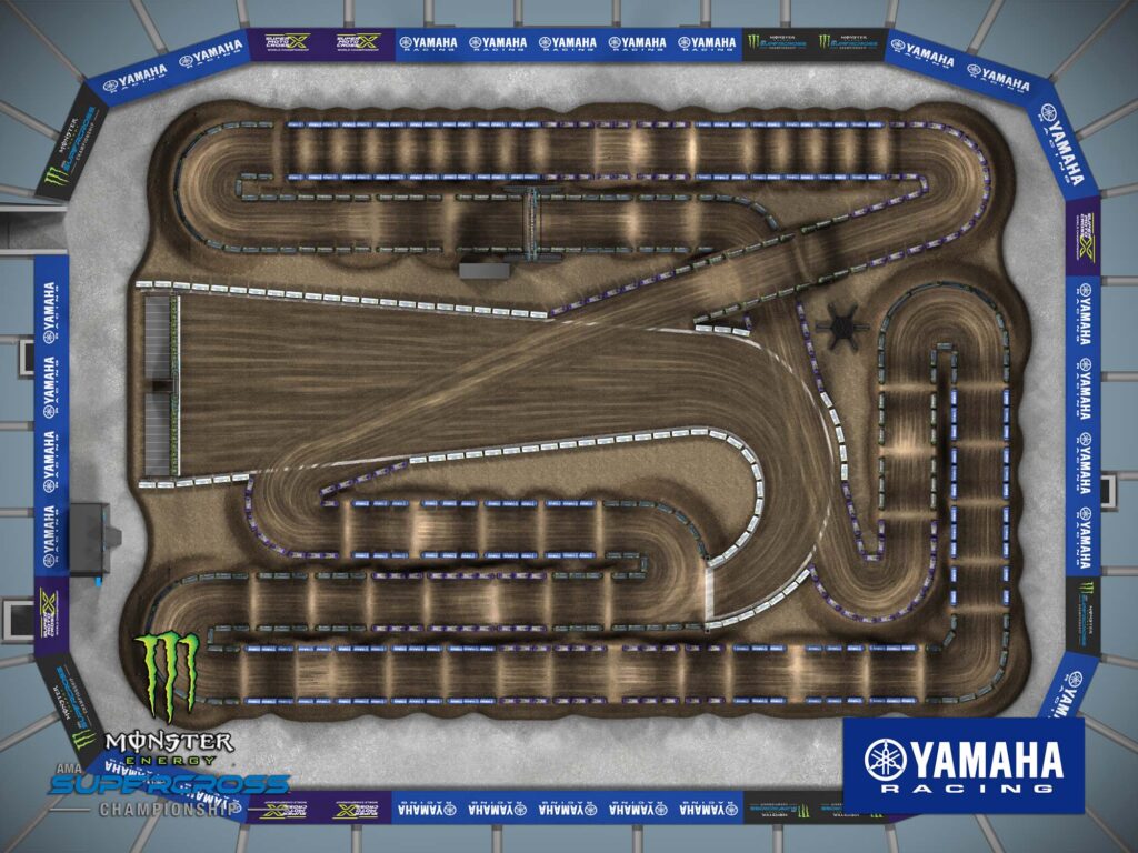 Aerial view of an animated track map