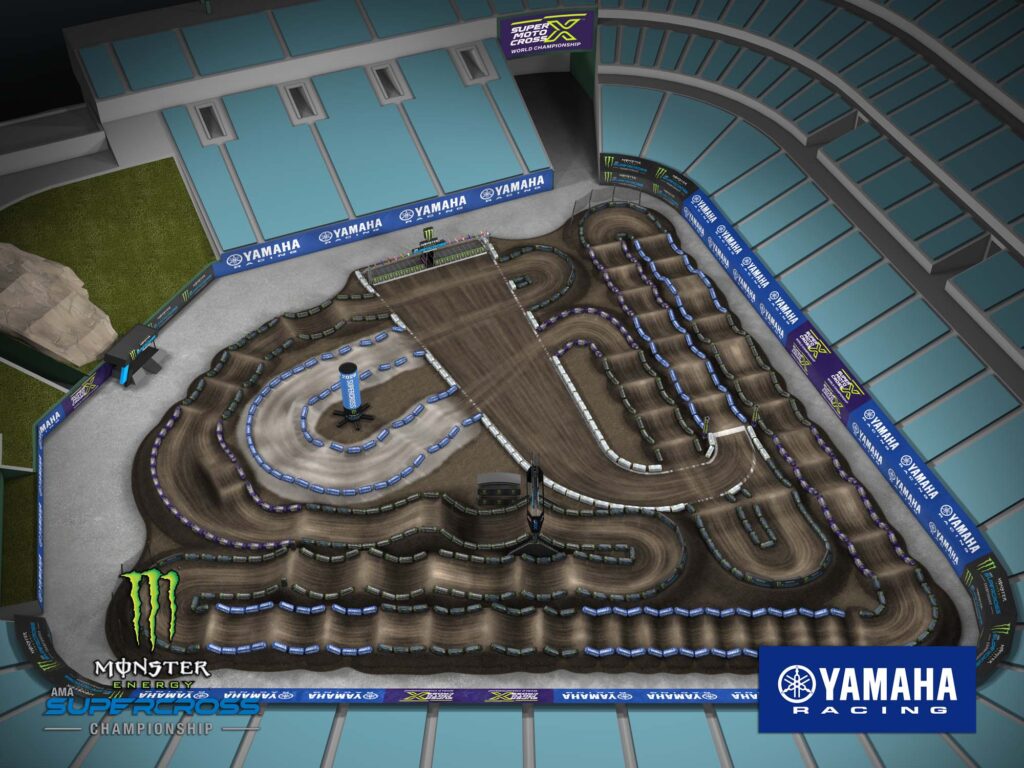 Aerial view of an animated track map