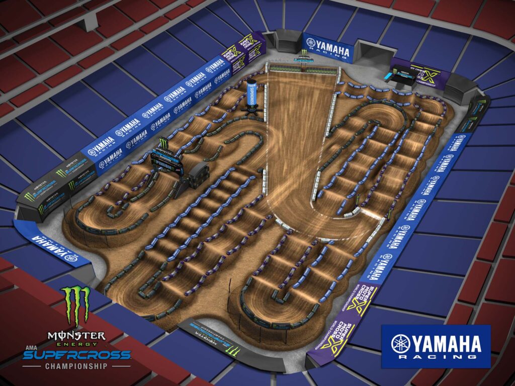 Aerial view of an animated track map