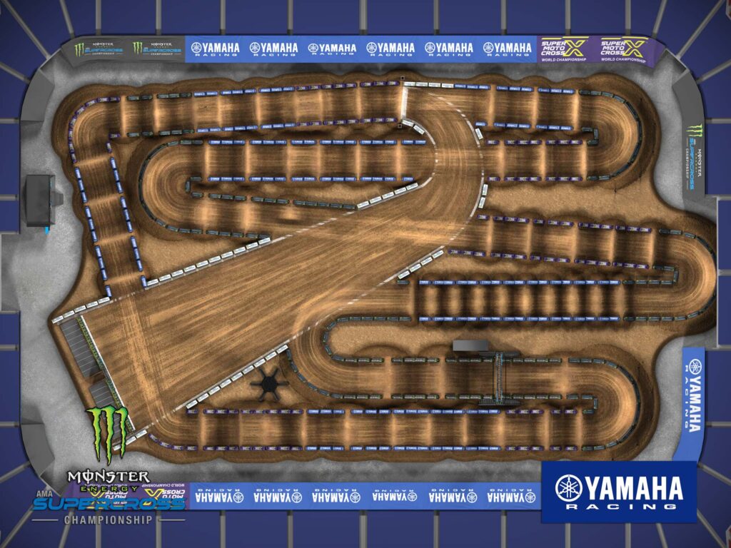 Aerial view of an animated track map