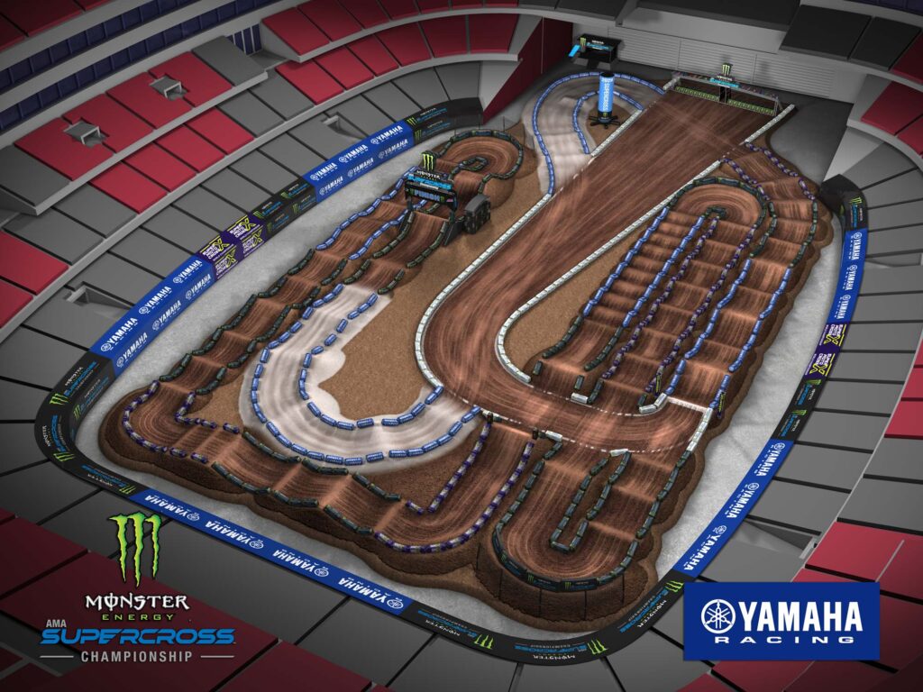 Aerial view of an animated track map