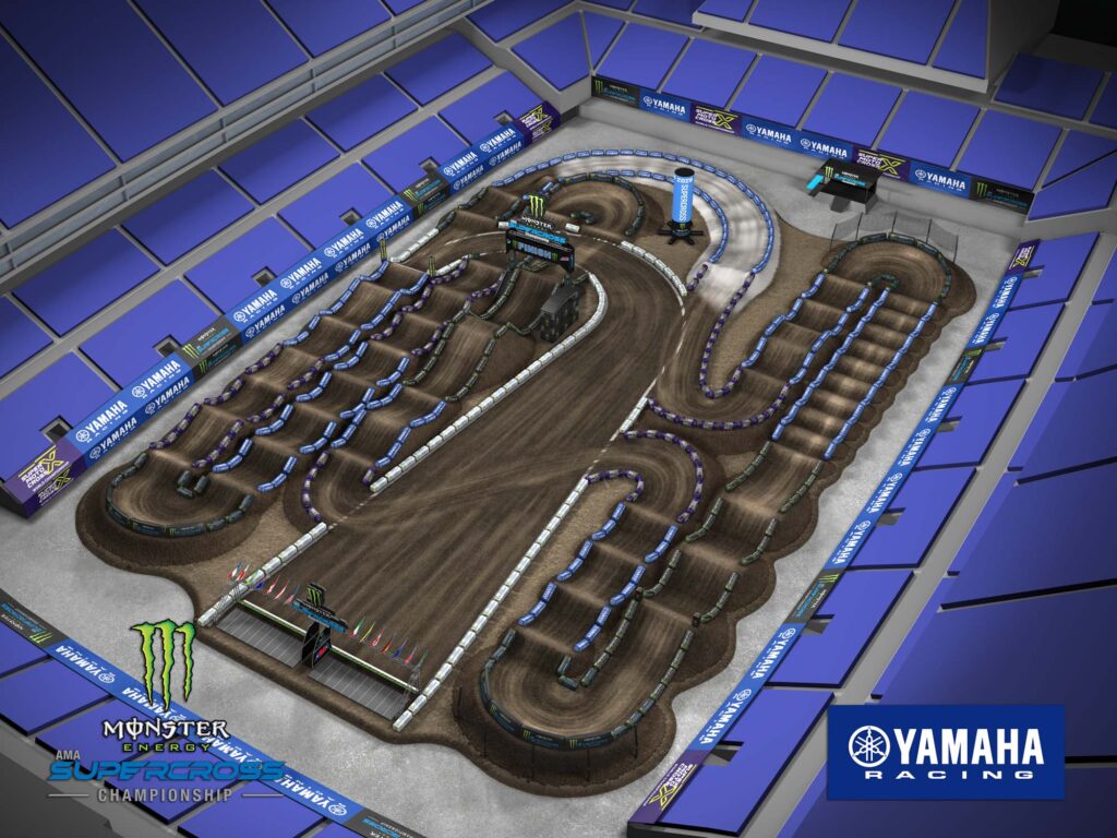 Aerial view of an animated track map