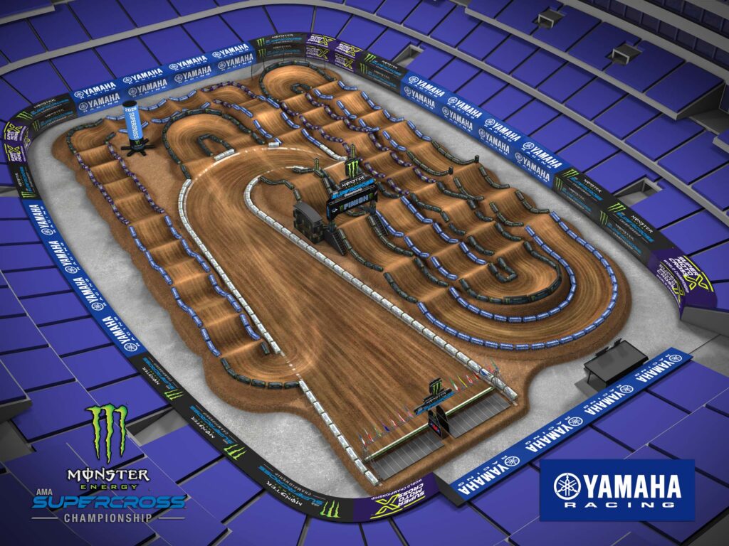 Aerial view of an animated track map