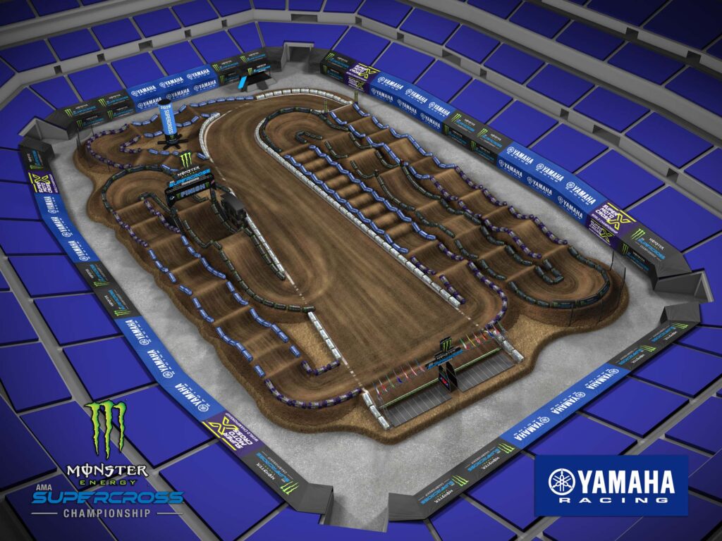 Aerial view of an animated track map