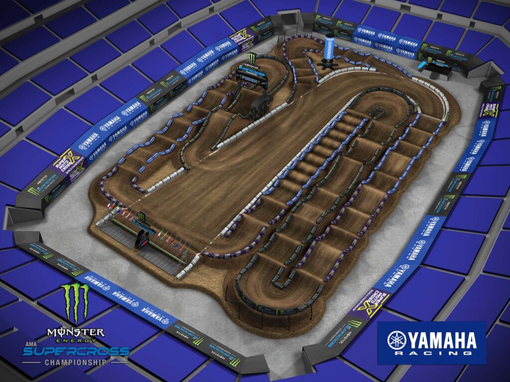 Aerial view of an animated track map