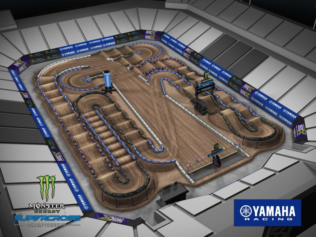 Aerial view of an animated track map