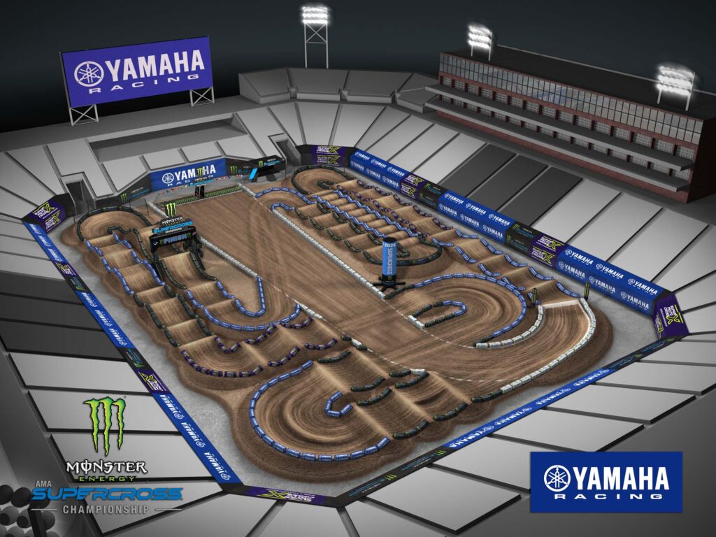 Aerial view of an animated track map