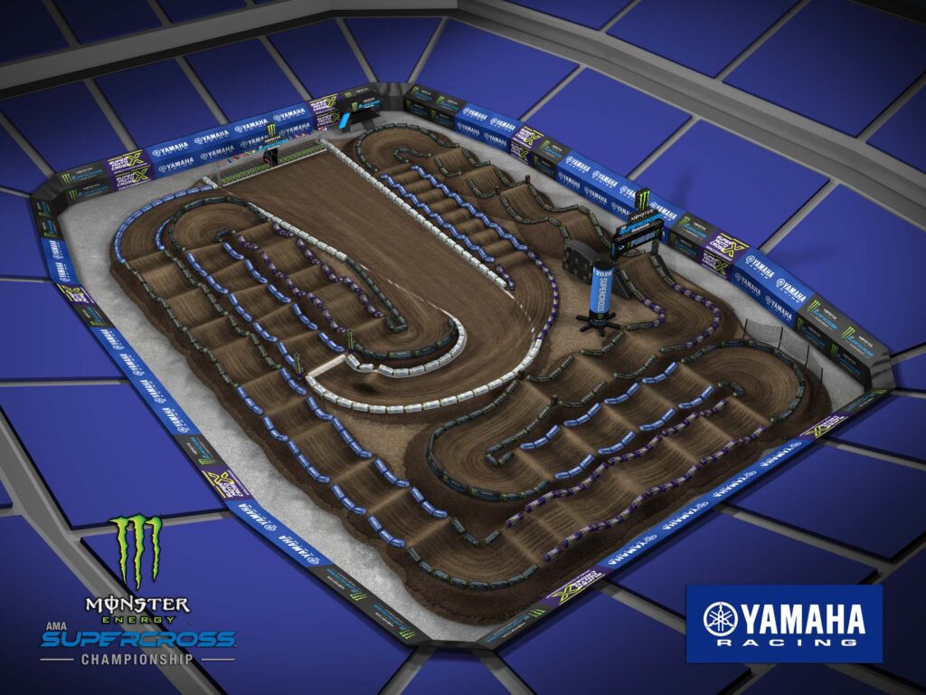 Aerial view of an animated track map