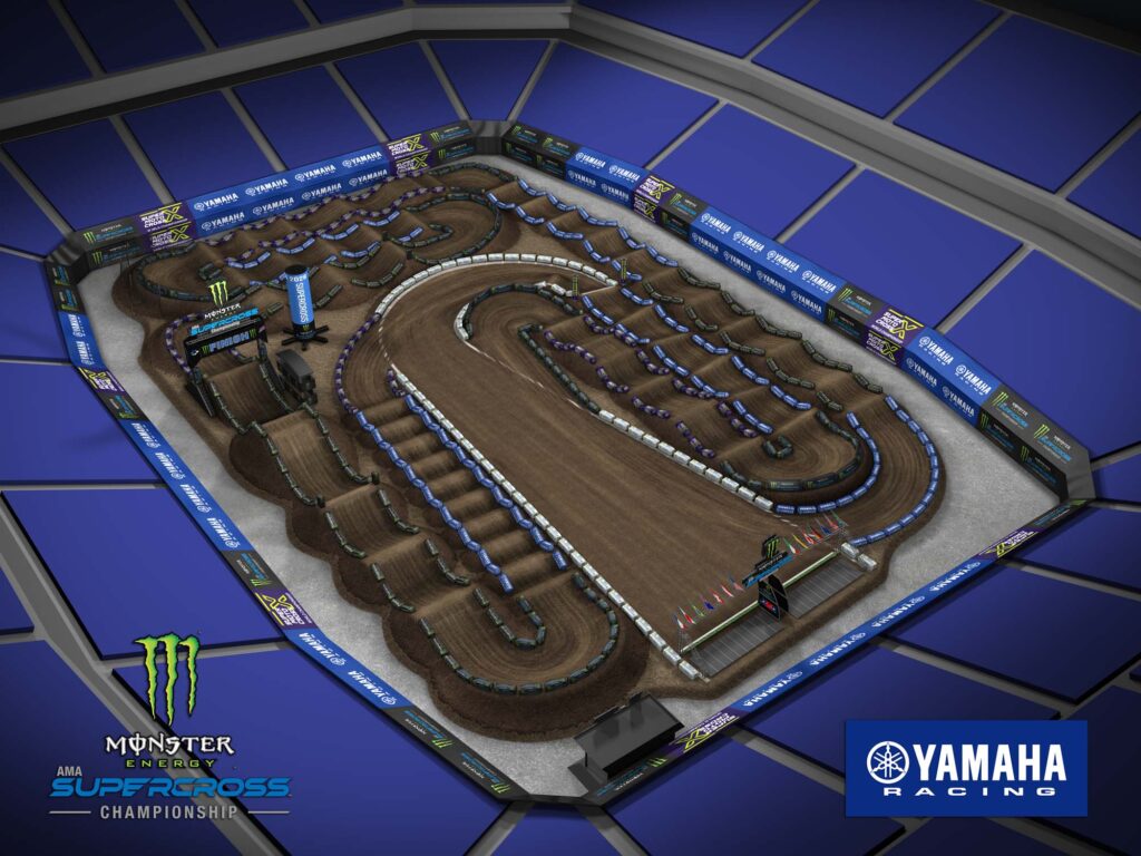 Aerial view of an animated track map