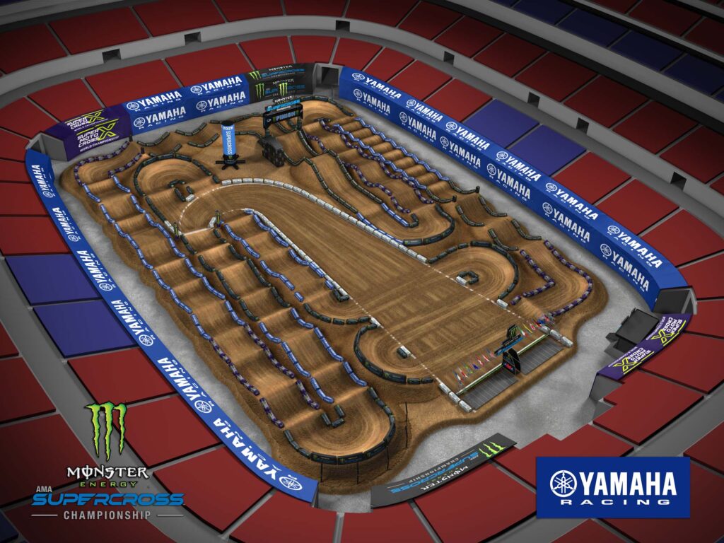 Aerial view of an animated track map