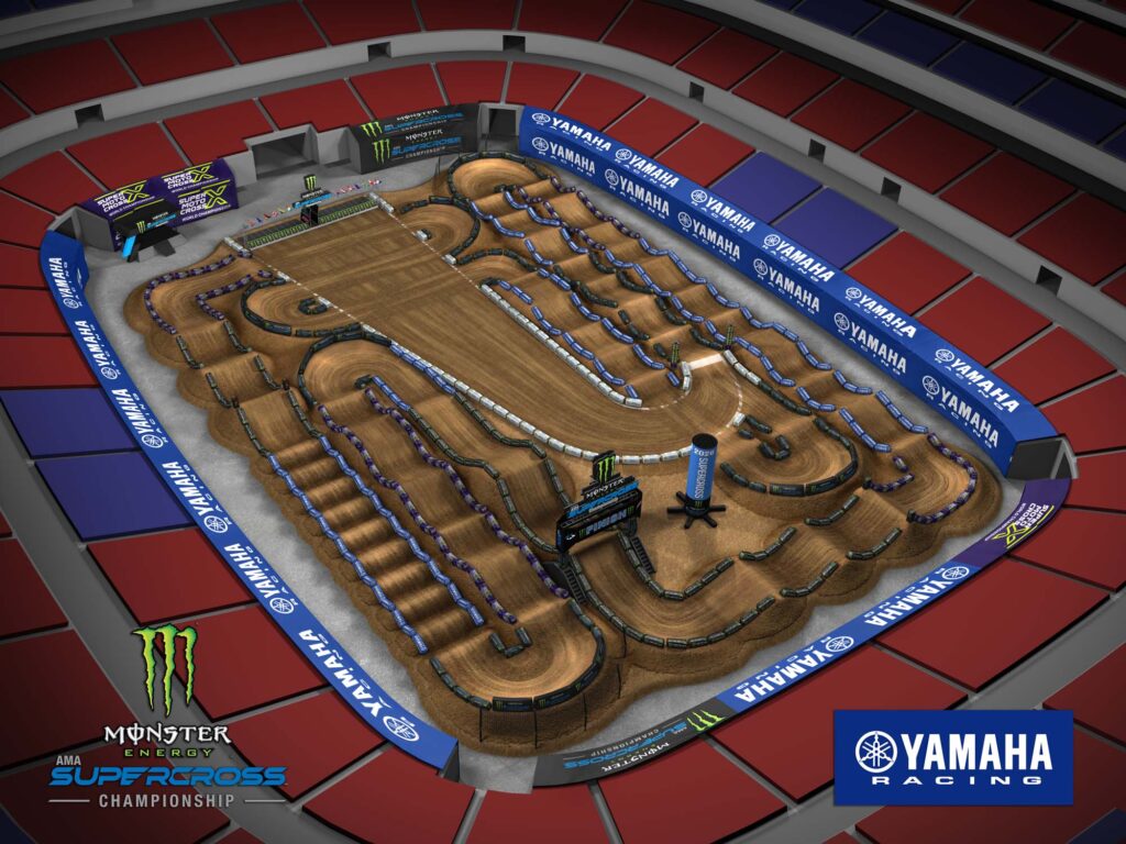 Aerial view of an animated track map