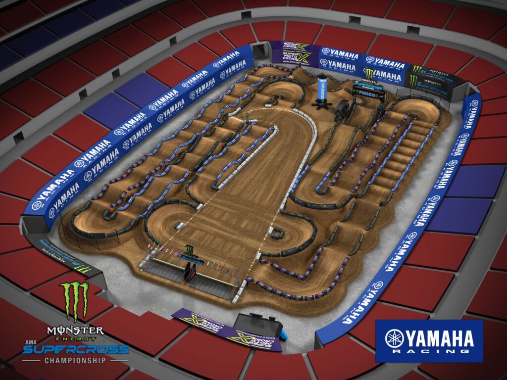 Aerial view of an animated track map