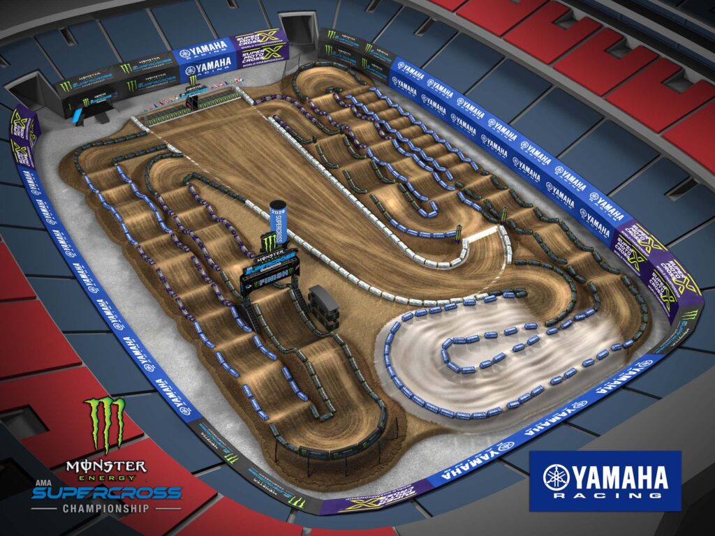 Aerial view of an animated track map