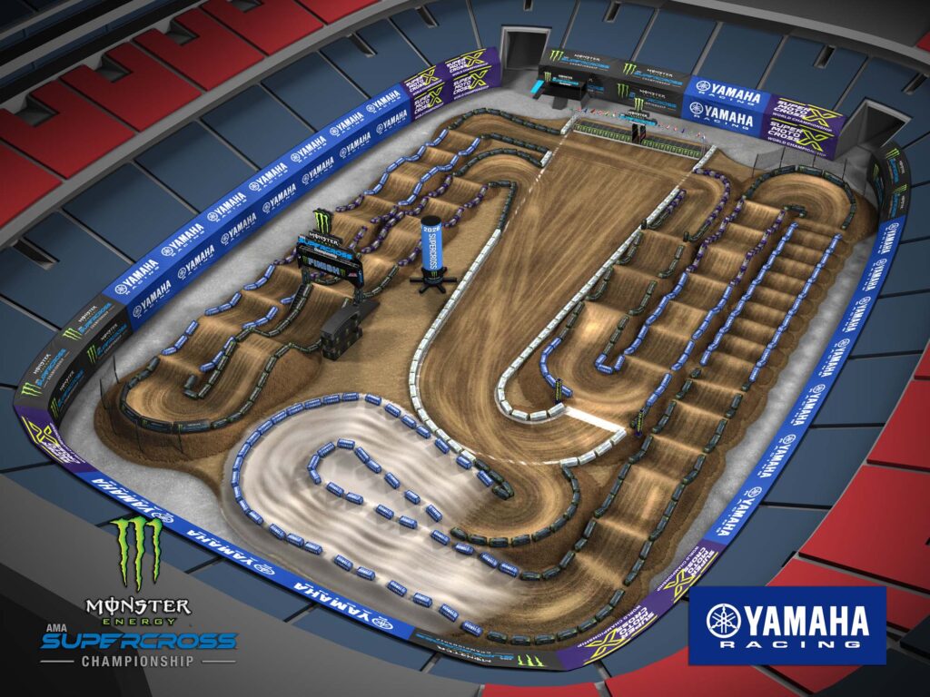 Aerial view of an animated track map