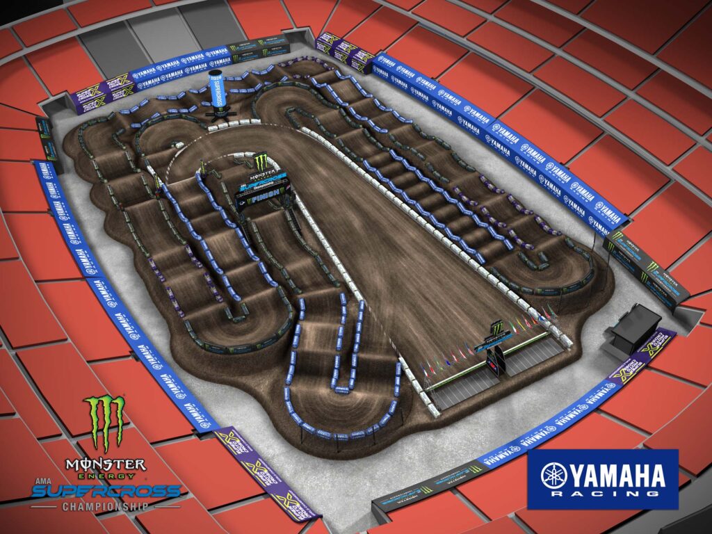 Aerial view of an animated track map