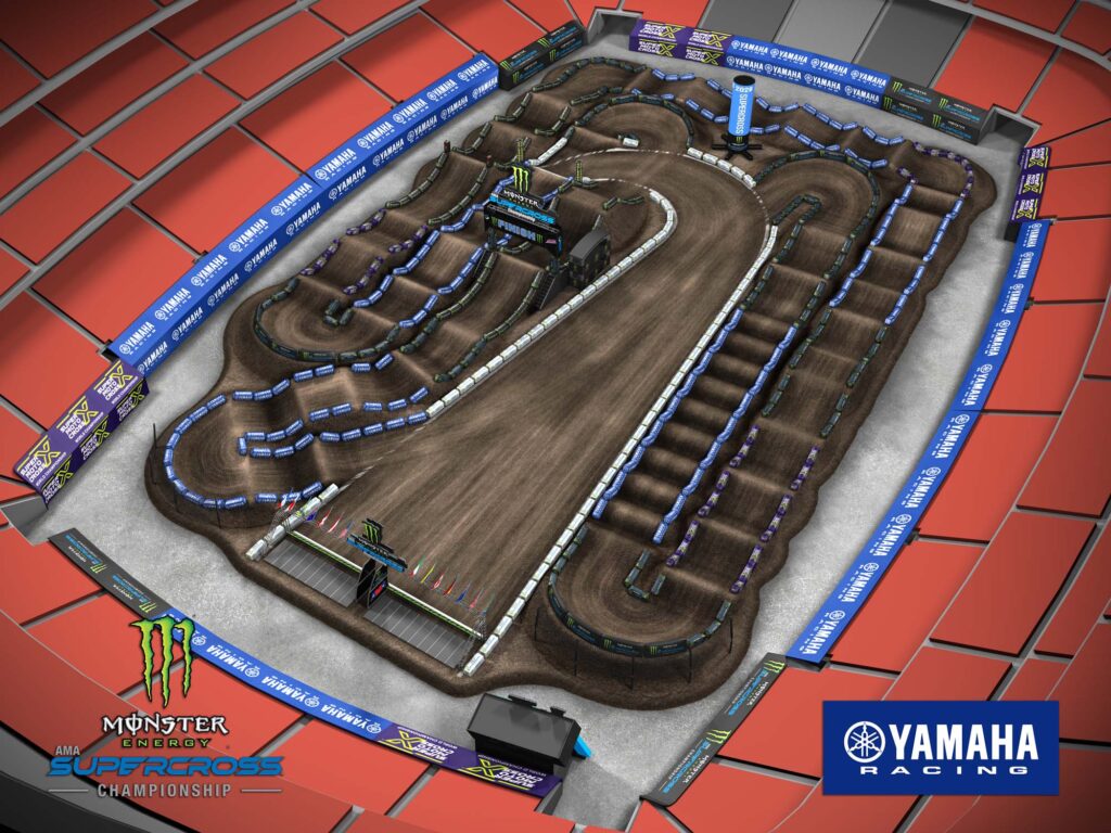 Aerial view of an animated track map