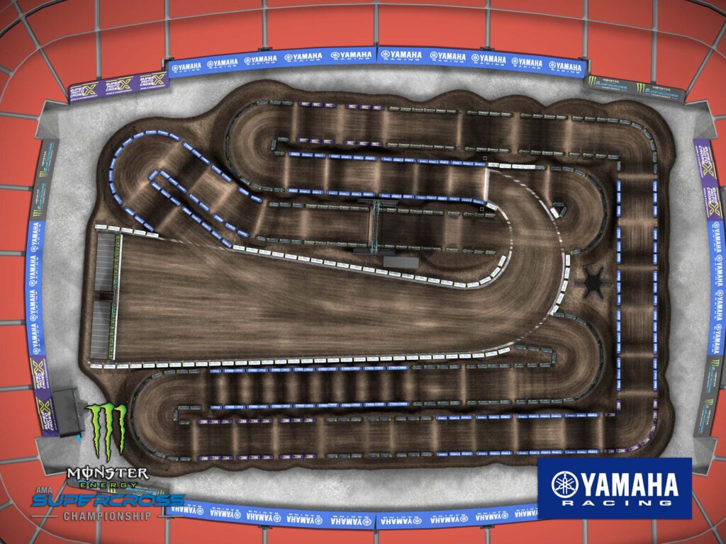 Aerial view of an animated track map