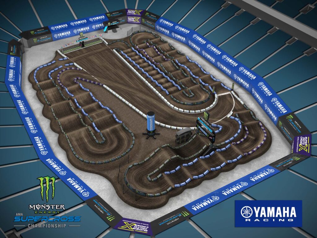 Aerial view of an animated track map