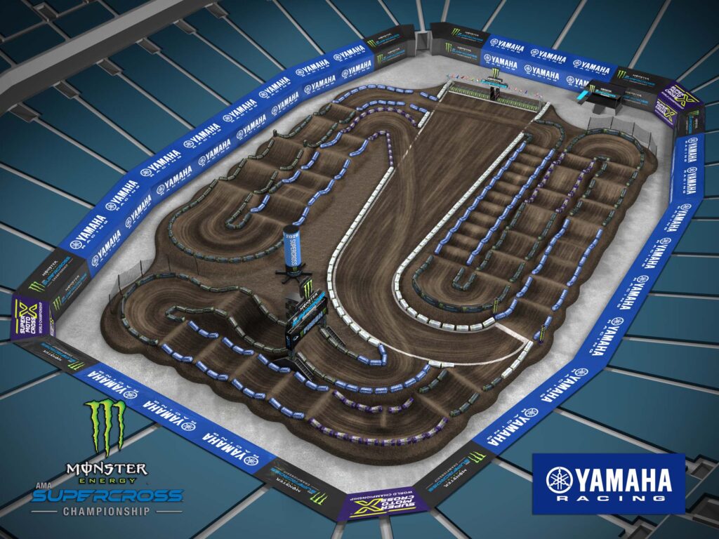 Aerial view of an animated track map