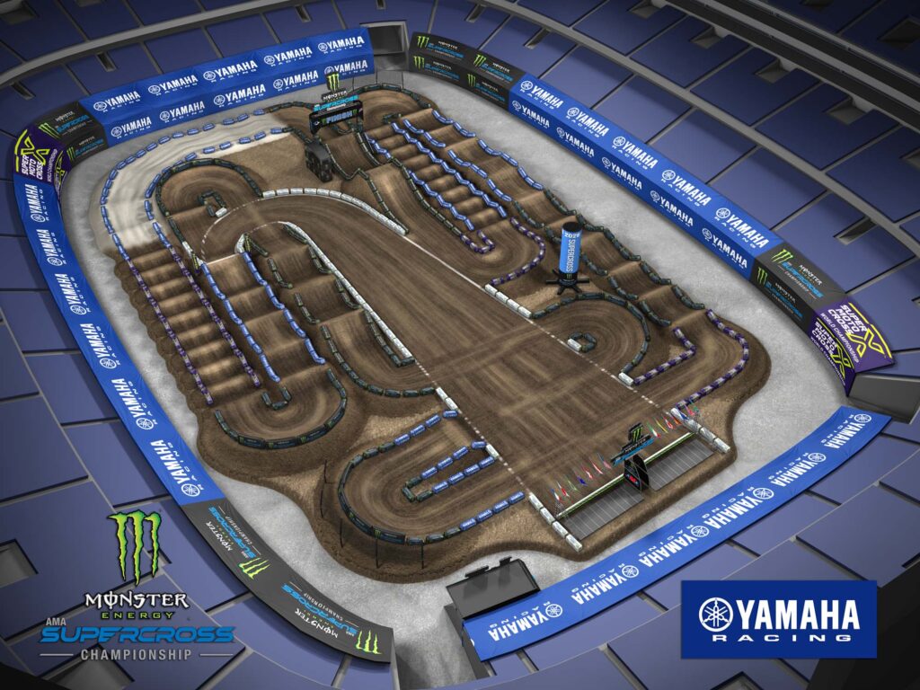 Aerial view of an animated track map