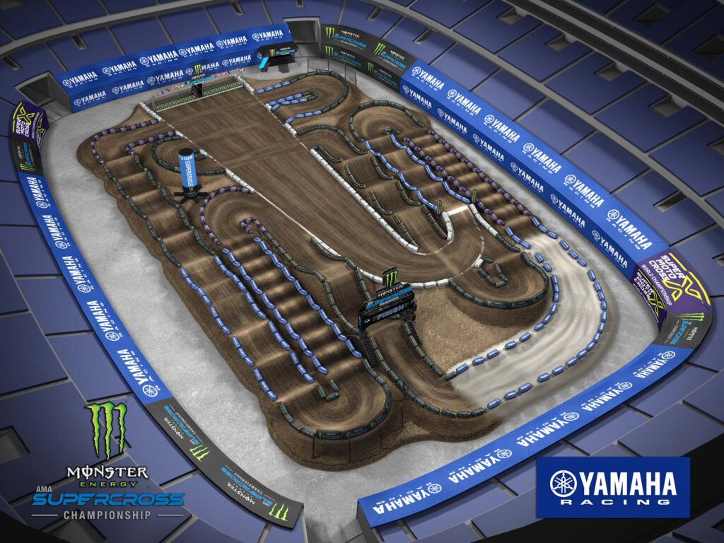 Aerial view of an animated track map