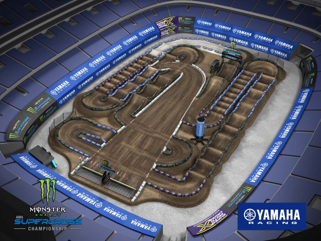 Aerial view of an animated track map