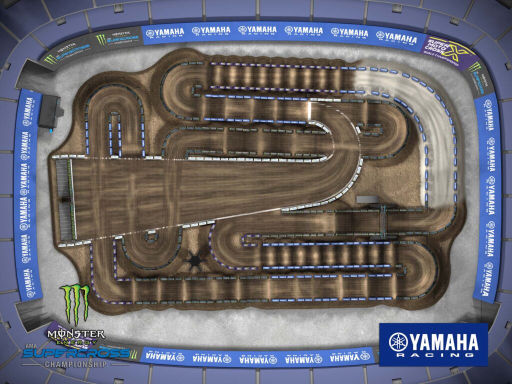 Aerial view of an animated track map