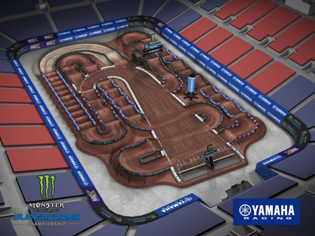 Aerial view of an animated track map
