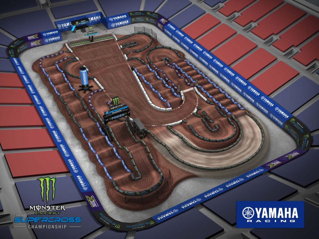 Aerial view of an animated track map