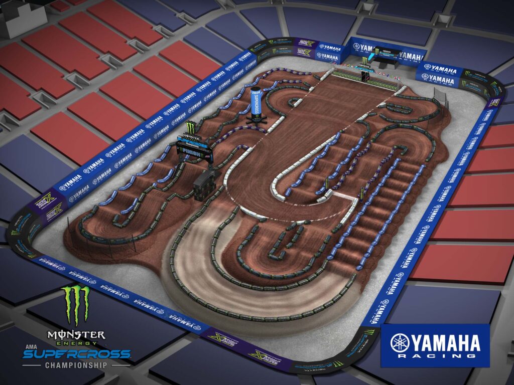 Aerial view of an animated track map