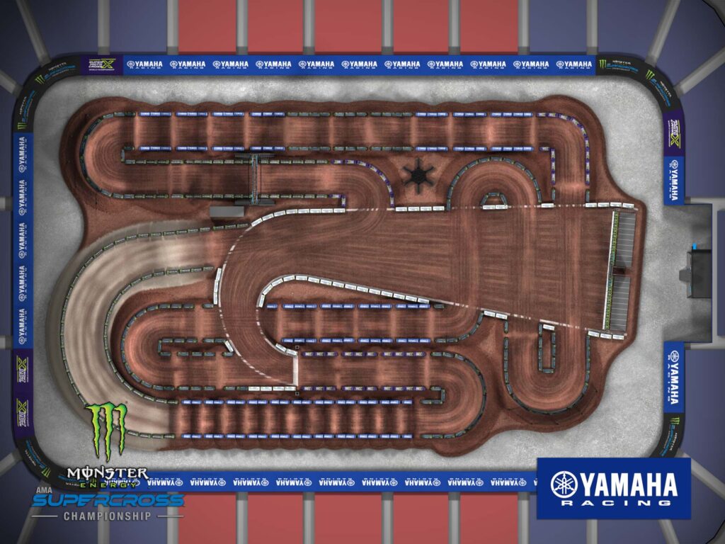 Aerial view of an animated track map